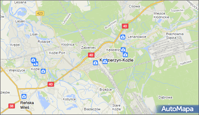mapa Kędzierzyna-Koźle, Kędzierzyn-Koźle na mapie Targeo
