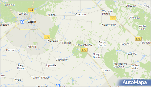 mapa Konstantynów gmina Gąbin, Konstantynów gmina Gąbin na mapie Targeo
