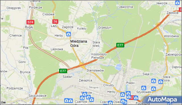 mapa Kostomłoty Pierwsze, Kostomłoty Pierwsze na mapie Targeo