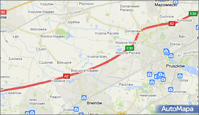 mapa Koszajec gmina Brwinów, Koszajec gmina Brwinów na mapie Targeo