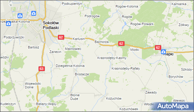 mapa Krasnodęby-Kasmy, Krasnodęby-Kasmy na mapie Targeo