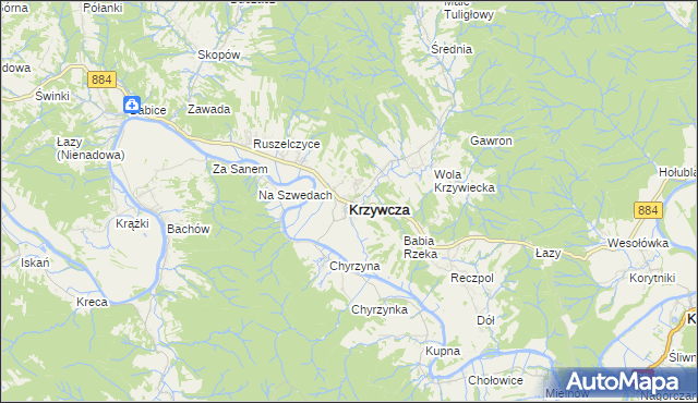 mapa Krzywcza, Krzywcza na mapie Targeo