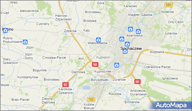 mapa Kuznocin gmina Sochaczew, Kuznocin gmina Sochaczew na mapie Targeo