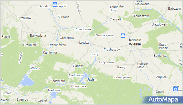 mapa Łazy gmina Kobiele Wielkie, Łazy gmina Kobiele Wielkie na mapie Targeo