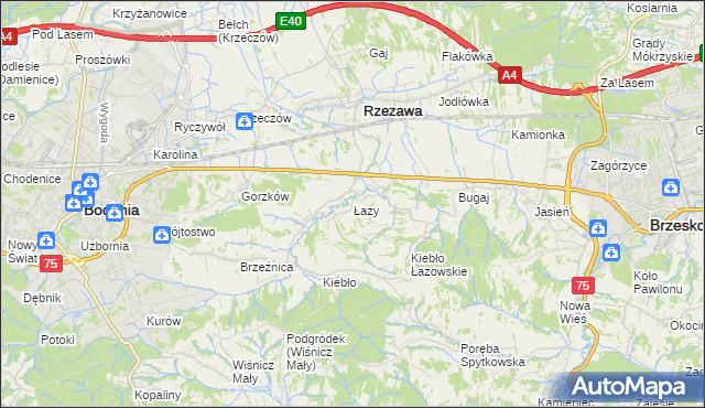mapa Łazy gmina Rzezawa, Łazy gmina Rzezawa na mapie Targeo