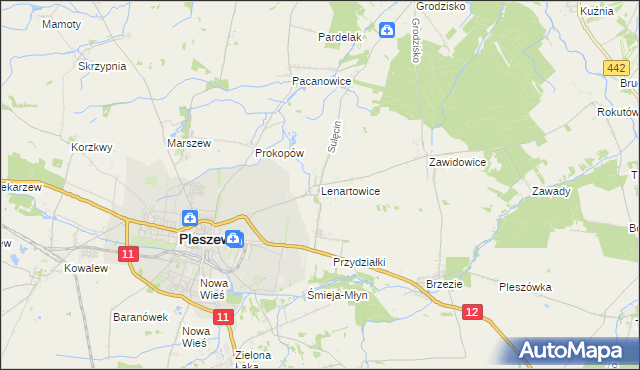 mapa Lenartowice gmina Pleszew, Lenartowice gmina Pleszew na mapie Targeo