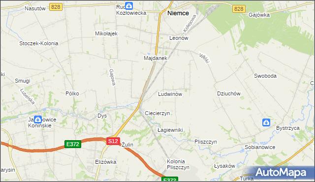 mapa Ludwinów gmina Niemce, Ludwinów gmina Niemce na mapie Targeo