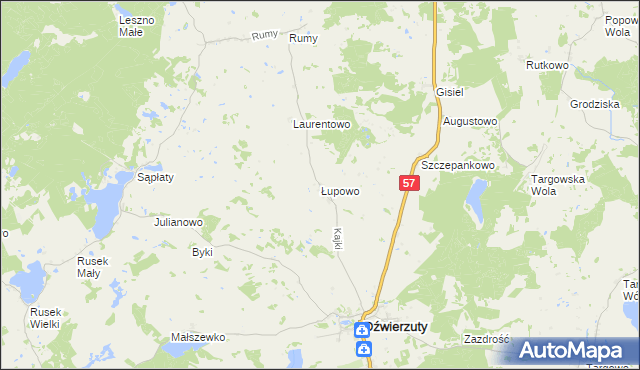 mapa Łupowo gmina Dźwierzuty, Łupowo gmina Dźwierzuty na mapie Targeo