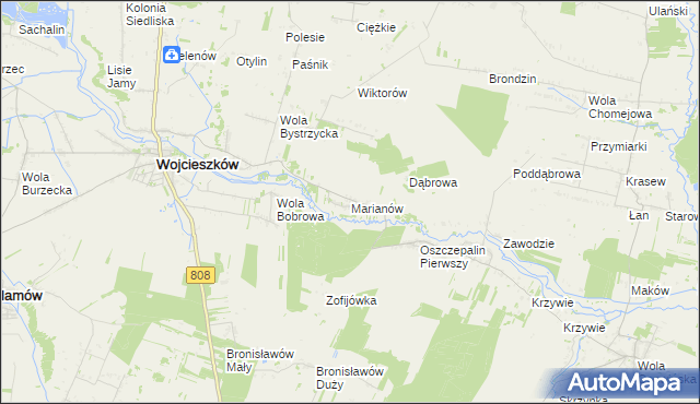 mapa Marianów gmina Wojcieszków, Marianów gmina Wojcieszków na mapie Targeo