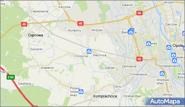 mapa Mechnice gmina Dąbrowa, Mechnice gmina Dąbrowa na mapie Targeo