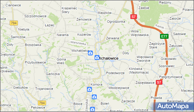 mapa Michałowice powiat krakowski, Michałowice powiat krakowski na mapie Targeo
