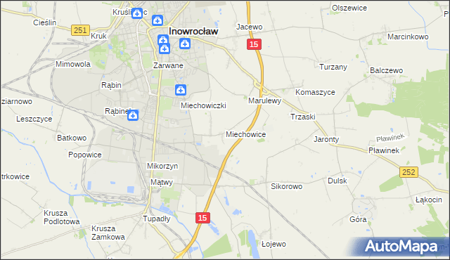 mapa Miechowice gmina Inowrocław, Miechowice gmina Inowrocław na mapie Targeo
