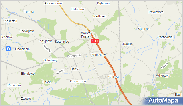 mapa Mieszków gmina Jarocin, Mieszków gmina Jarocin na mapie Targeo