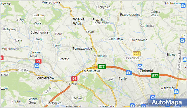 mapa Modlnica, Modlnica na mapie Targeo