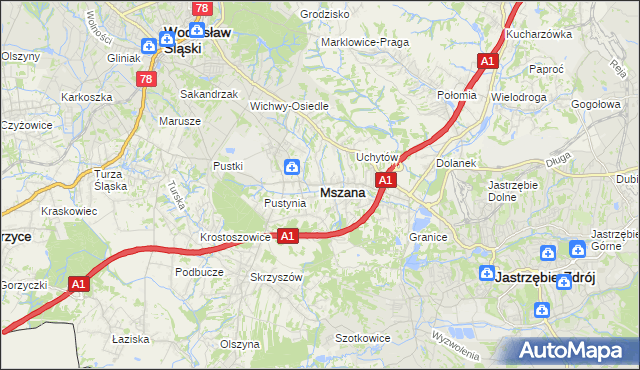 mapa Mszana powiat wodzisławski, Mszana powiat wodzisławski na mapie Targeo