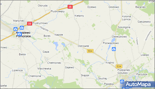 mapa Ostrowite gmina Golub-Dobrzyń, Ostrowite gmina Golub-Dobrzyń na mapie Targeo