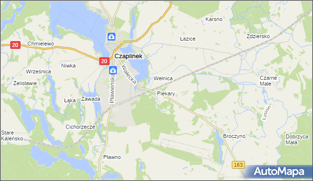 mapa Piekary gmina Czaplinek, Piekary gmina Czaplinek na mapie Targeo
