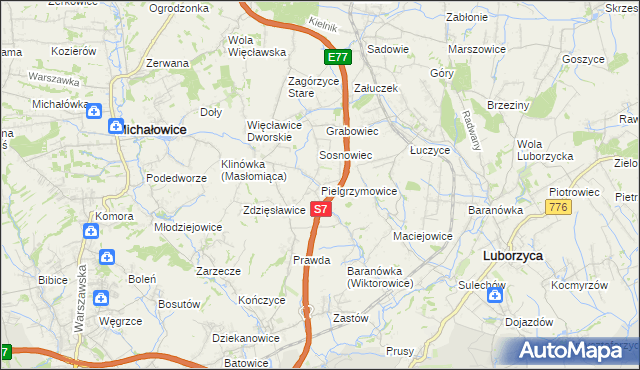 mapa Pielgrzymowice gmina Michałowice, Pielgrzymowice gmina Michałowice na mapie Targeo