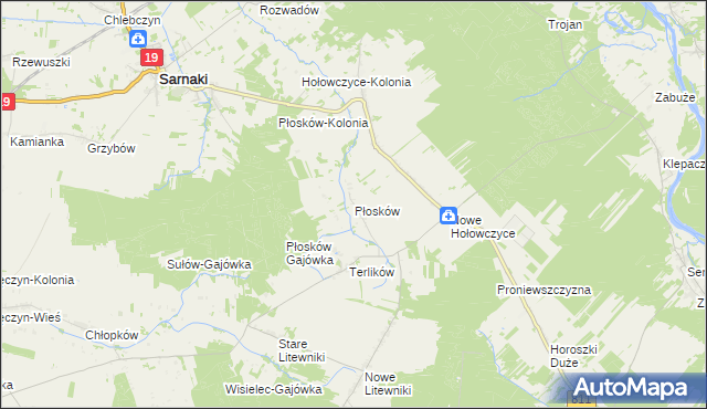mapa Płosków gmina Sarnaki, Płosków gmina Sarnaki na mapie Targeo