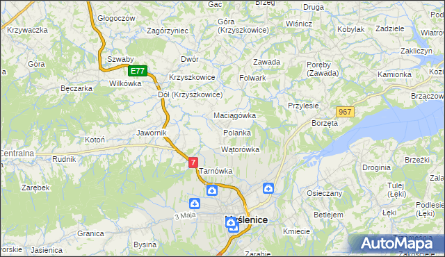 mapa Polanka gmina Myślenice, Polanka gmina Myślenice na mapie Targeo