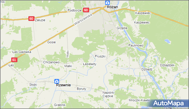 mapa Pruszki gmina Rzewnie, Pruszki gmina Rzewnie na mapie Targeo