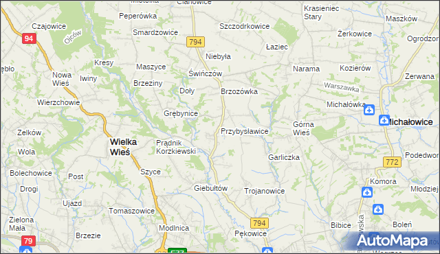 mapa Przybysławice gmina Zielonki, Przybysławice gmina Zielonki na mapie Targeo