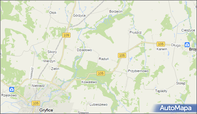 mapa Raduń gmina Gryfice, Raduń gmina Gryfice na mapie Targeo