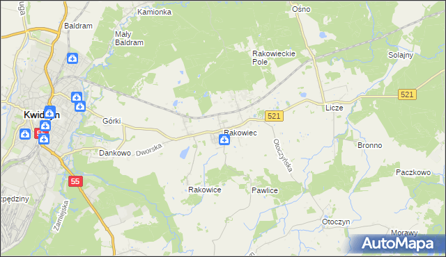 mapa Rakowiec gmina Kwidzyn, Rakowiec gmina Kwidzyn na mapie Targeo
