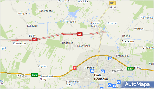 mapa Rakowiska gmina Biała Podlaska, Rakowiska gmina Biała Podlaska na mapie Targeo