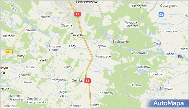 mapa Rogaszyce gmina Ostrzeszów, Rogaszyce gmina Ostrzeszów na mapie Targeo