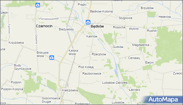 mapa Rzeczków gmina Będków, Rzeczków gmina Będków na mapie Targeo