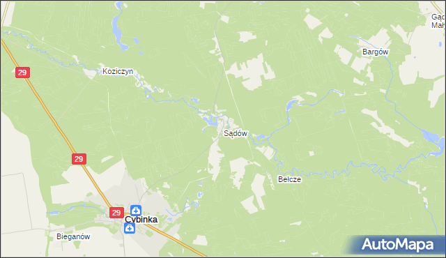 mapa Sądów gmina Cybinka, Sądów gmina Cybinka na mapie Targeo
