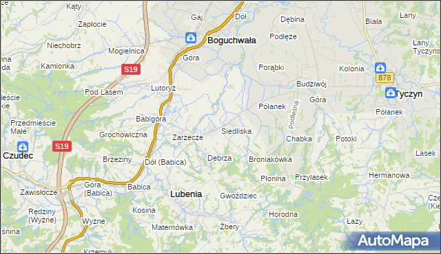 mapa Siedliska gmina Lubenia, Siedliska gmina Lubenia na mapie Targeo