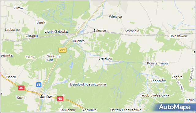 mapa Sieraków gmina Przyrów, Sieraków gmina Przyrów na mapie Targeo