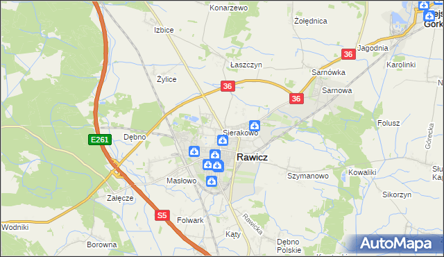 mapa Sierakowo gmina Rawicz, Sierakowo gmina Rawicz na mapie Targeo