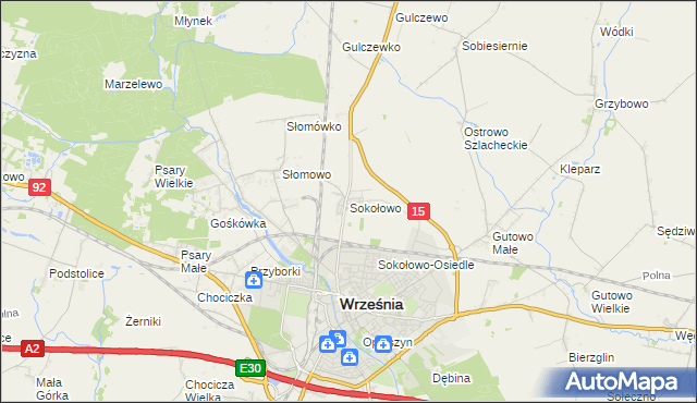 mapa Sokołowo gmina Września, Sokołowo gmina Września na mapie Targeo