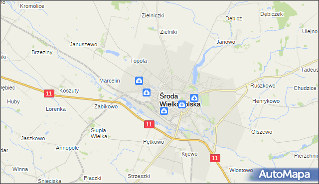 mapa Środa Wielkopolska, Środa Wielkopolska na mapie Targeo