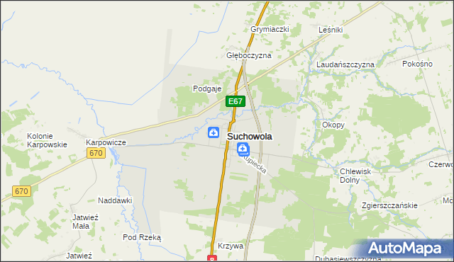 mapa Suchowola powiat sokólski, Suchowola powiat sokólski na mapie Targeo