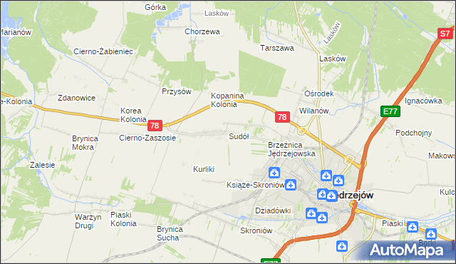 mapa Sudół gmina Jędrzejów, Sudół gmina Jędrzejów na mapie Targeo