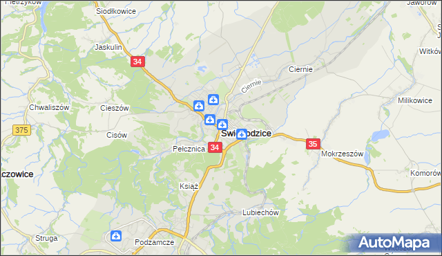 mapa Świebodzice, Świebodzice na mapie Targeo