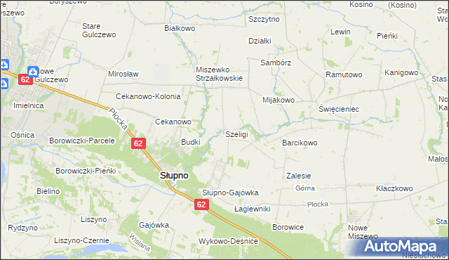 mapa Szeligi gmina Słupno, Szeligi gmina Słupno na mapie Targeo