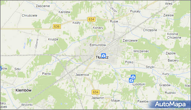 mapa Tłuszcz powiat wołomiński, Tłuszcz powiat wołomiński na mapie Targeo