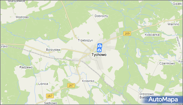mapa Tychowo powiat białogardzki, Tychowo powiat białogardzki na mapie Targeo