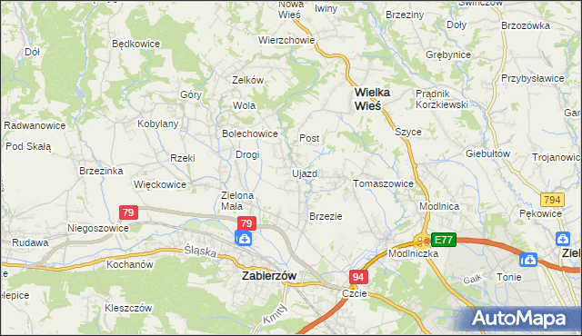 mapa Ujazd gmina Zabierzów, Ujazd gmina Zabierzów na mapie Targeo