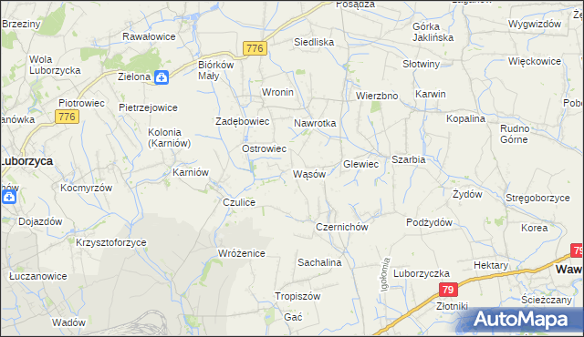 mapa Wąsów, Wąsów na mapie Targeo
