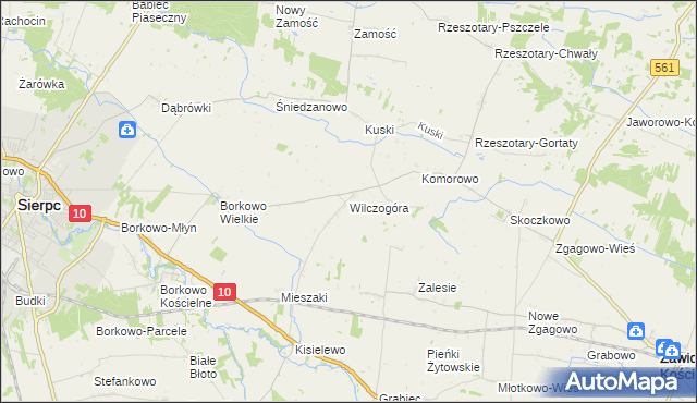 mapa Wilczogóra gmina Sierpc, Wilczogóra gmina Sierpc na mapie Targeo