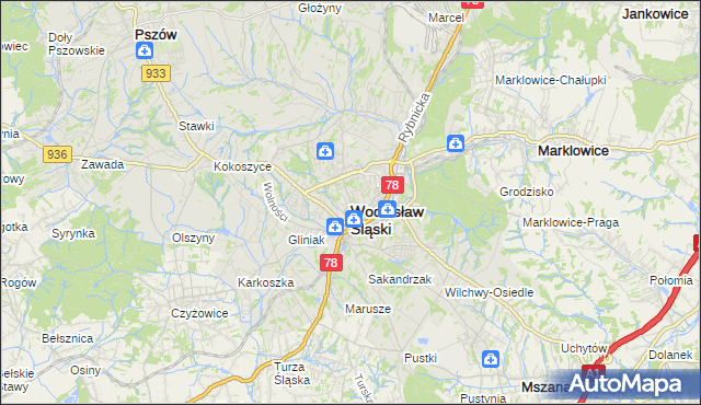 mapa Wodzisławia Śląskiego, Wodzisław Śląski na mapie Targeo