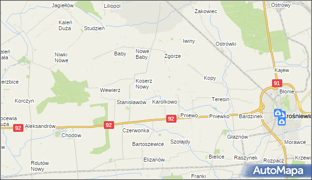 mapa Wojciechowo gmina Chodów, Wojciechowo gmina Chodów na mapie Targeo