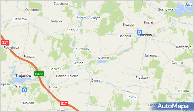 mapa Wylezin gmina Kłoczew, Wylezin gmina Kłoczew na mapie Targeo