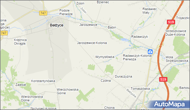 mapa Wymysłówka gmina Bełżyce, Wymysłówka gmina Bełżyce na mapie Targeo